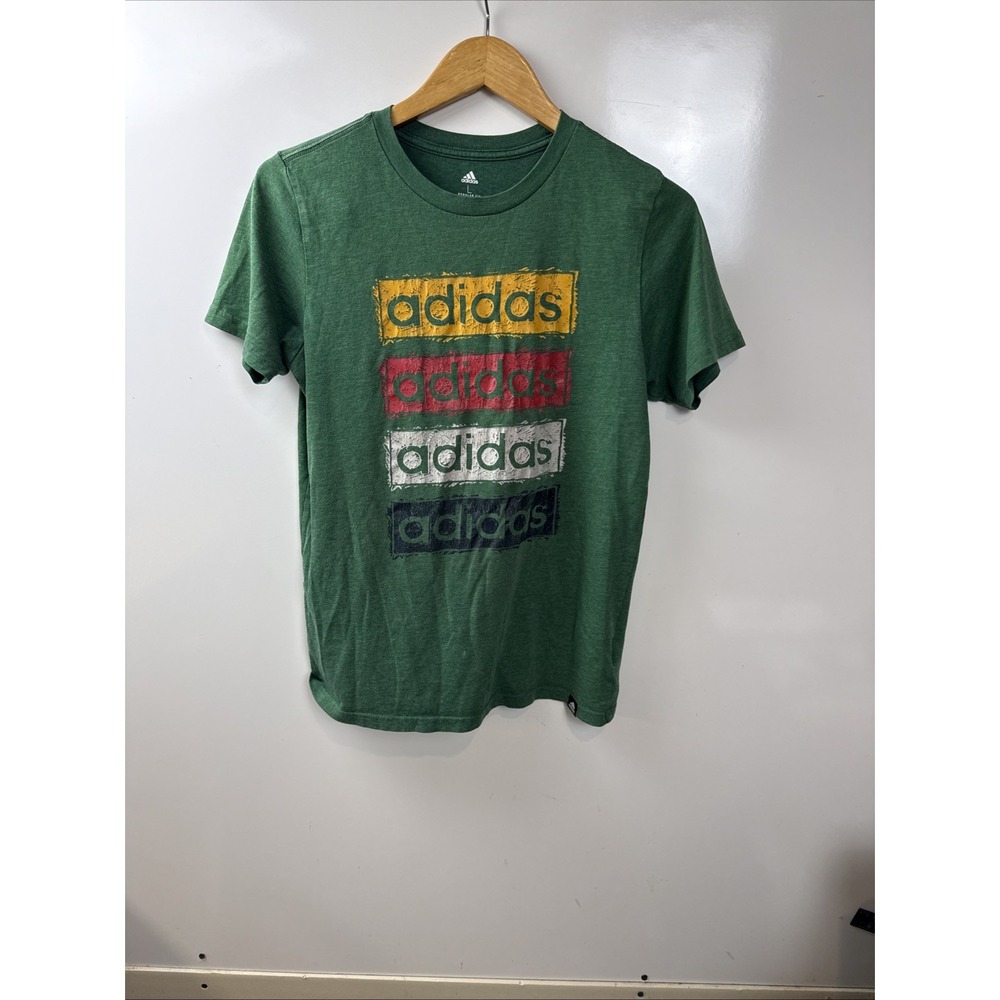Adidas Shirt Boys Size Large Short Sleeve cotton Green T-Shirt Graphic Active T